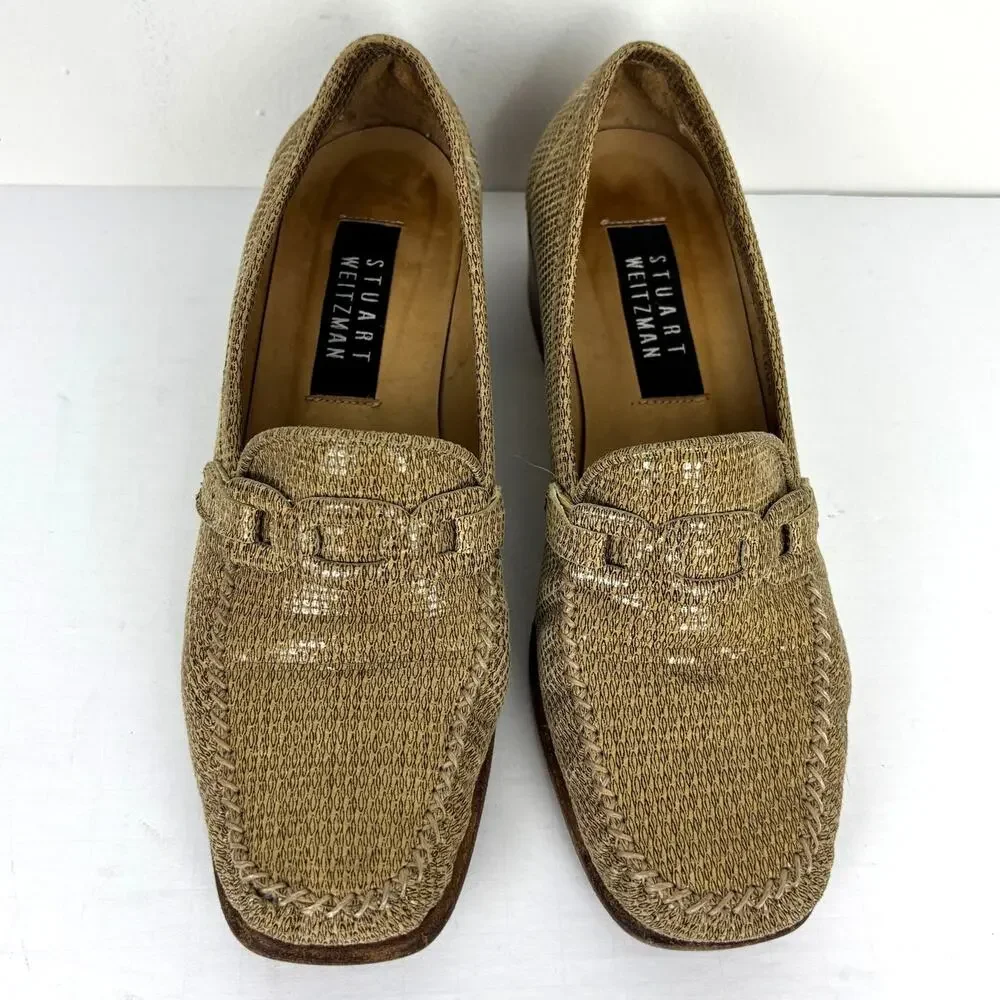 Stuart Weitzman Vintage Loafers US 7 Patent Leather Chain Detail 1.5